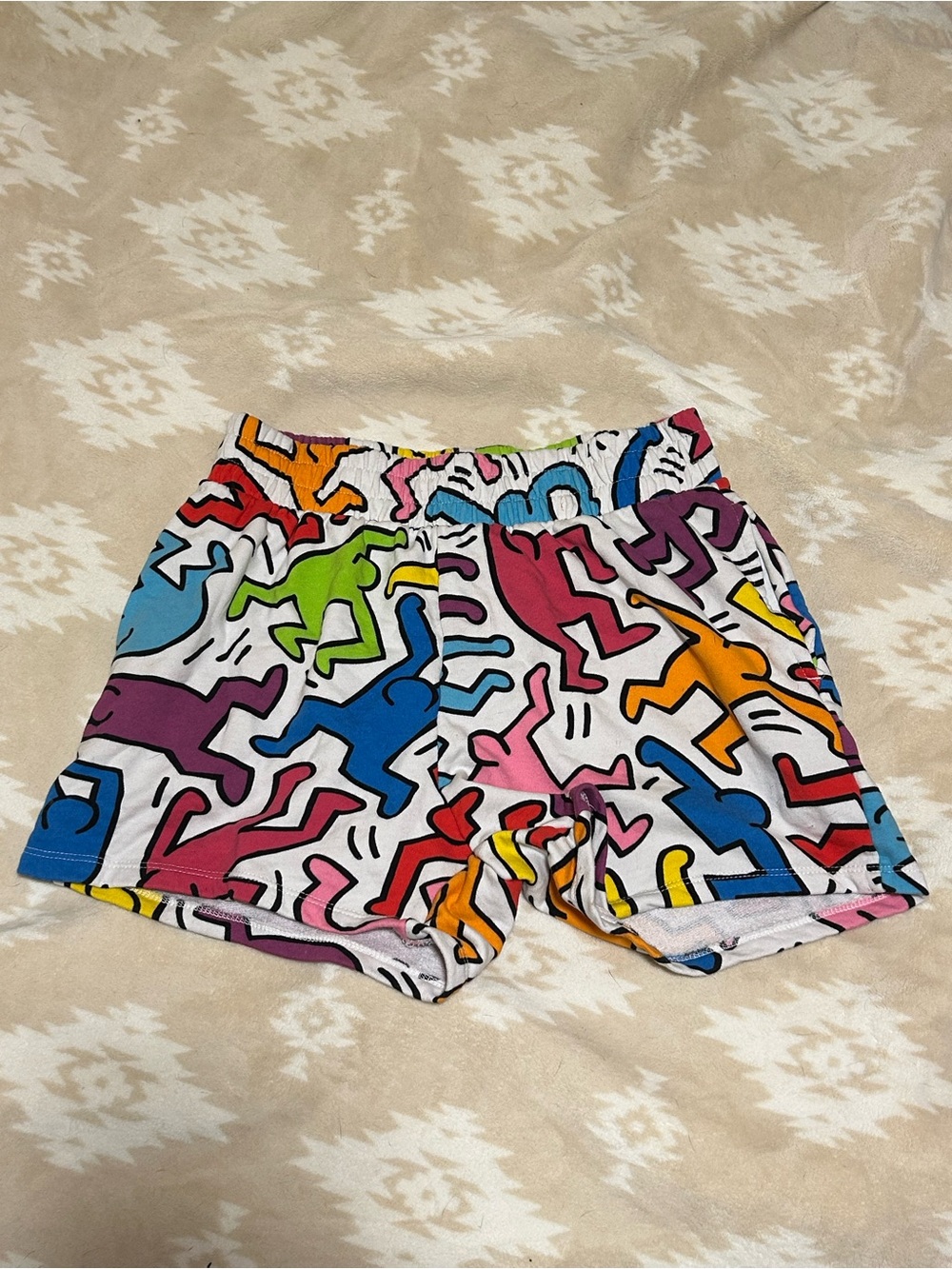 Men's White Athletic Shorts with Multicolor Dancing Figures